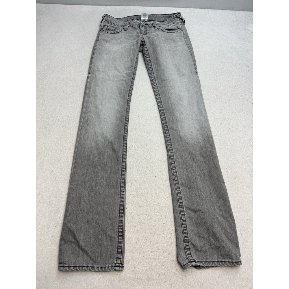 True Religion Jeans Womens 26 Gray Light Wash Low Rise Straight Stretch Denim